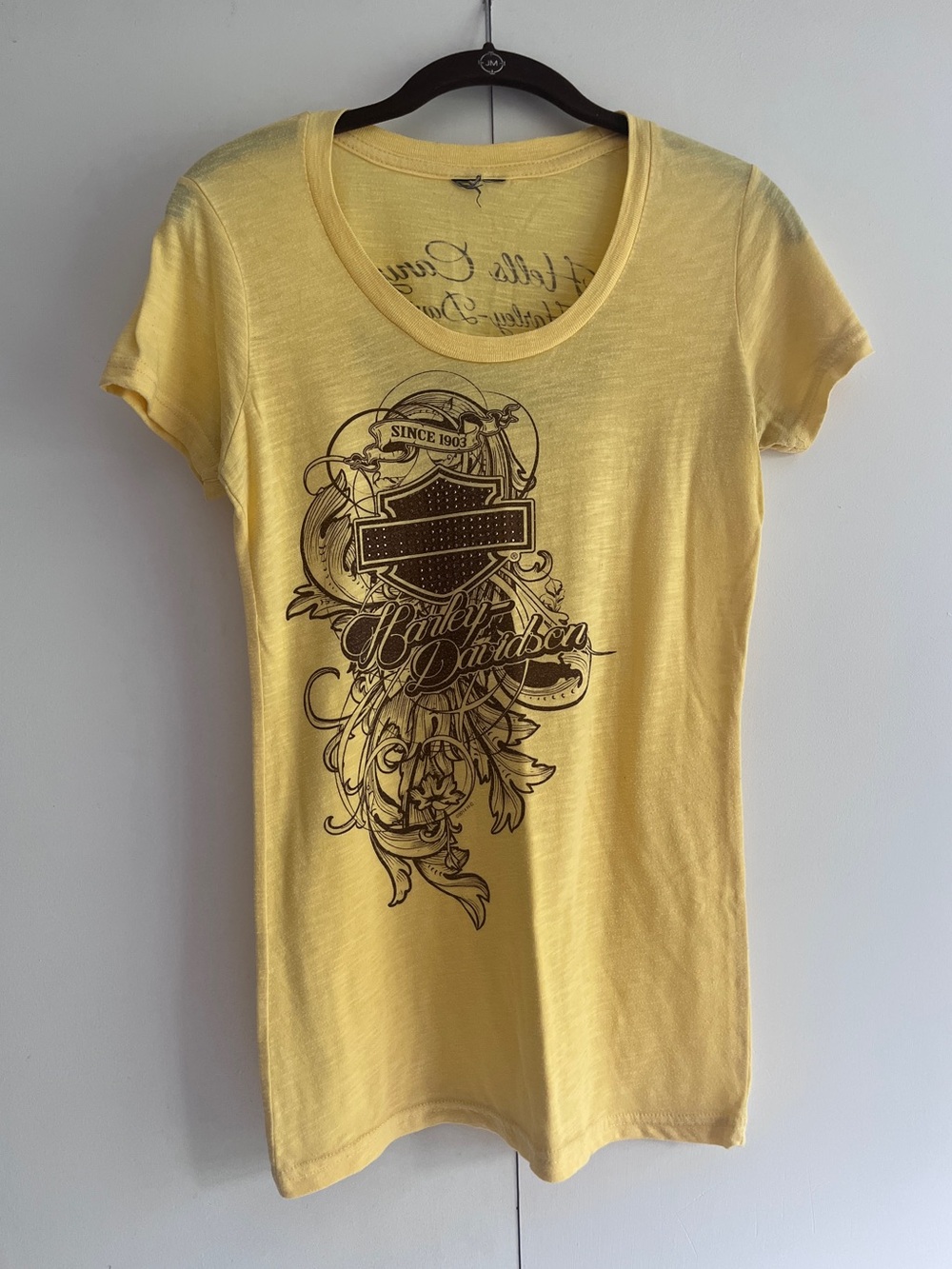 Harley-Davidson Yellow Short-Sleeve Graphic Tee with Brown Emblem